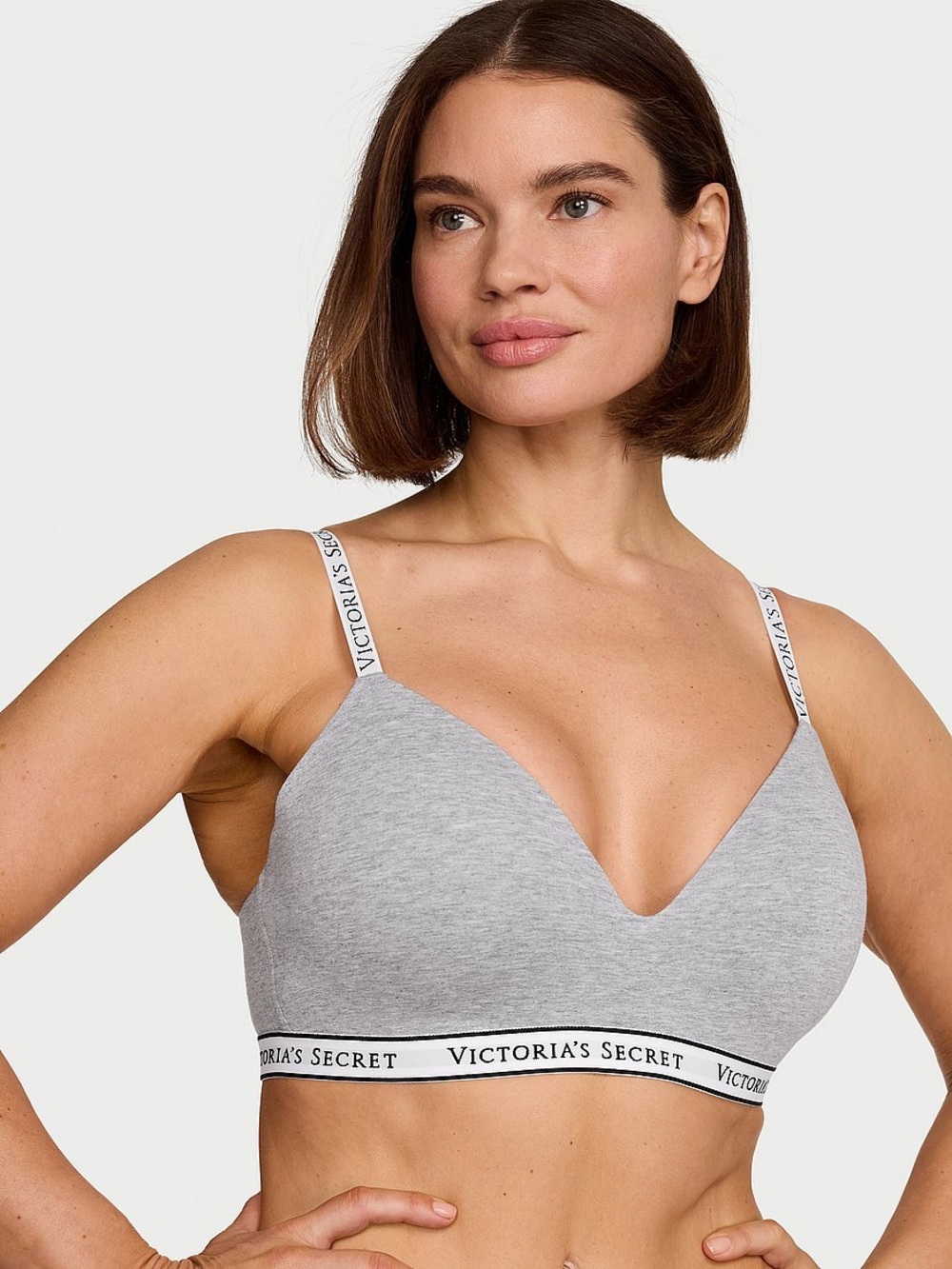 Victorias Secret The Cotton Lightly Lined Wireless Bra 36B Light Gray Comfort